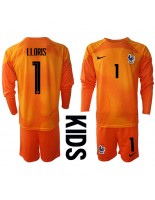 Francie Hugo Lloris #1 Brankářské Domácí dres pro děti MS 2022 Dlouhý Rukáv (+ trenýrky)
